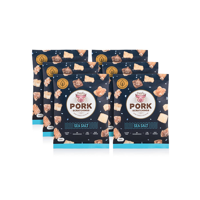 6 x 100g Packets - Pascal's Pork Scratchings, Premium Pork Crackling, High Protein Snack, Healthy Snack, Keto Snack - Australian Made